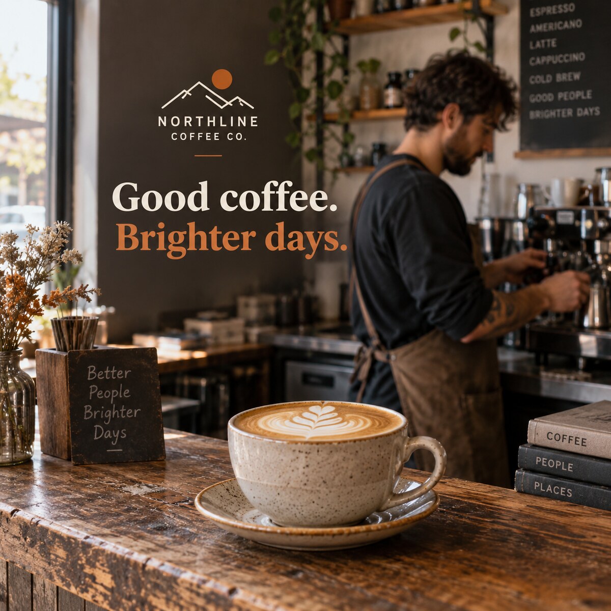 Hospitality social media content example: Good coffee. Brighter days.